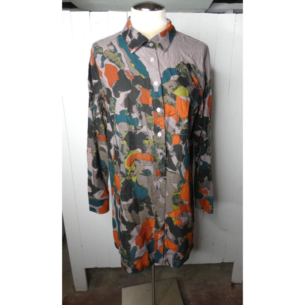 Soft Surroundings Women's L Dauphine Cotton Button Up Tunic Top Long Sleeve